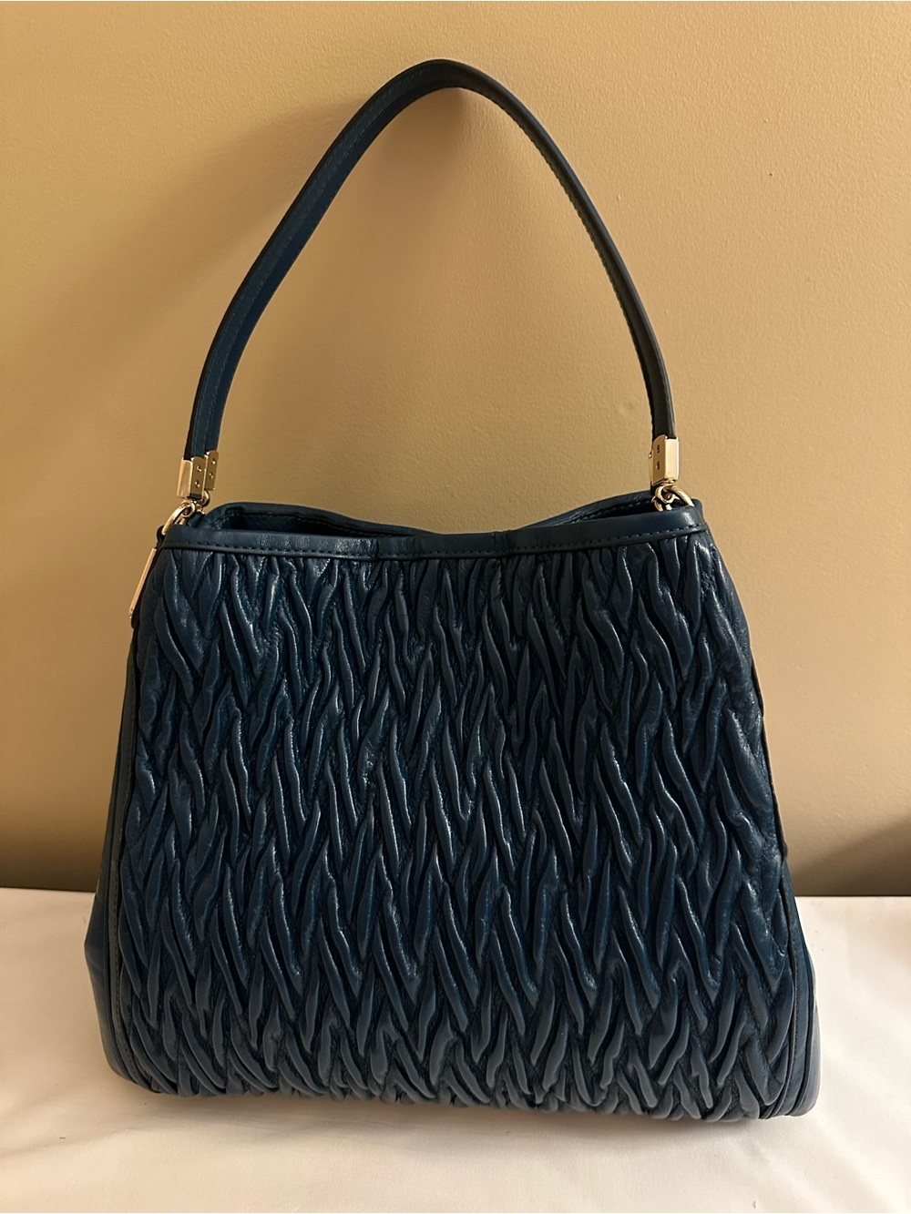 Coach blue Quilted Hobo Shoulder Bag with Gold Hardware